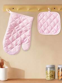 Refreshing Pink & Blue Kitchen Heat Resistant Gloves & Pot Holders Set, Thick Non-Slip Design Suitable For Oven & Microwave, Practical & Stylish Kitchen Accessories - View 13