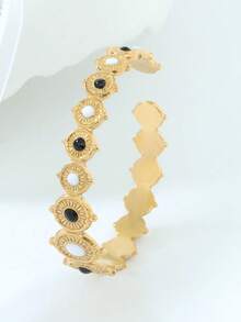 1 pulsera abierta retro de acero de titanio geométrica que no se desvanece, regalo del Día de la Madre - Dorado - Ver 9