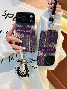 1个紫色阿拉伯书法花卉印花纹理TPU手机壳，防摔防刮保护套，黑色镜框，附赠手工黑色串珠挂绳，兼容 17/17Pro/17ProMax/16/16Pro/16Plus/16ProMax/15/15Pro/15ProMax/14/14Pro/14ProMax/13/13Pro/13ProMax/12/12Pro/12ProMax/11/11Pro/11ProMax/XR/XS/8Plus/7Plus，复古波西米亚独特风格保护壳 - 彩色 - 查看 7