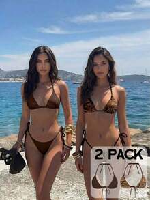 Conjunto de bikini de 2 piezas con estampado de lunares, traje de baño sexy para fiestas y festivales de música, atuendo de playa para vacaciones de mujer - Multicolor 4 - Ver 10