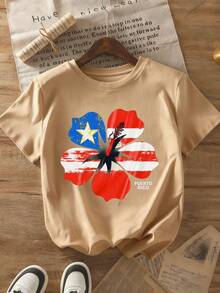 Black T-Shirt With Puerto Rican Style Floral Print - Pura, Unisex, 220 Grams, Comfortable Fabric, Casual Wear. - 杏色 - 查看 12