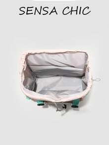 Mochila casual de bloques de color, bolsa escolar con solapa de cordón para adolescentes y mujeres, ligera y duradera, disponible en múltiples colores ideal para la escuela, viajes de fin de semana, recados y actividades al aire libre, compartimentos espaciosos para libros, portátiles y artículos esenciales, panel trasero transpirable y correas ajustables para mayor comodidad - Multicolor - Ver 3