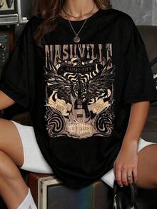 mujer Camiseta para Mujer de Manga Corta con Estampado Gráfico Original de Guitarra y Alas, Estilo Musical Rockero Retro, Ideal para Primavera Verano Casual y Moderna.Ropa infantil - Negro - Ver 7