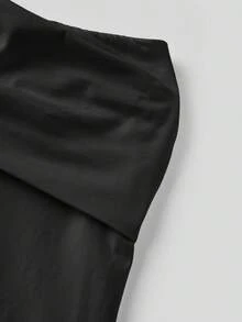 Women's Capri Pants Fold Over Waistband Low Rise Solid Color Wide Leg Cropped Lounge Trousers - Negro - Ver 8