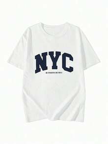 Camiseta de moda femenina de verano de manga corta camiseta de moda casual al aire libre 'letra' estampada camiseta casual femenina suelta - Blanco - Ver 3