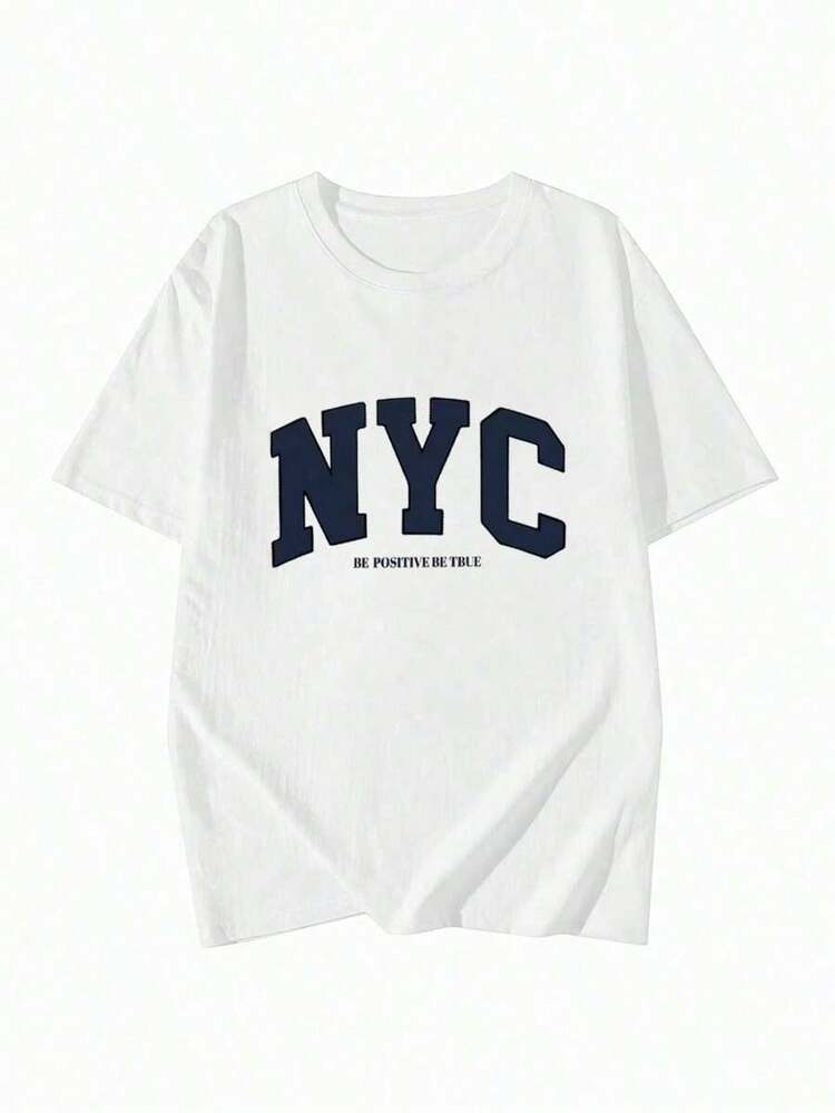 Women's Summer Fashion Short Sleeve T-Shirt Casual Outdoor Fashion 'Letter' Printed Loose Casual Women's T-Shirt - 白色 - 查看 3