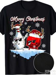 Camiseta Divertida de Navidad con Temática de Bowling para Hombres y Mujeres - Camiseta Retro Unisex de Manga Corta de Algodón con Gráfico de Pista de Bowling, Números de Strike/Pinfall - Regalo Ideal para Jugadores de Bowling, Uso Durante Todo el Año - Negro - Ver 6