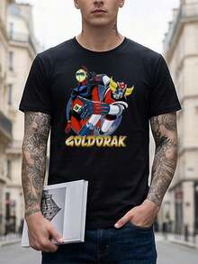 1 Stück Herren Casual UFO Grendizer T-Shirt - Herren Casual Sport Mode Kurzarm - Rundhals - Kurzarm - Street Hip Hop Stil - Sommer Europäischer und Amerikanischer Modetrend - Sportlicher Stil - Schwarz - Übersicht 7