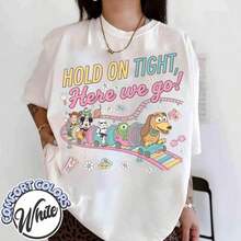 Disney Ladies T-Shirt, Spring Dog Sprint Theme T-Shirt, "Hold On, Let's Go!" " T-Shirt, "Toy Story" Theme Roller Coaster T-Shirt, Disney Studios, Unisex, Special For Gifts. Plus Size Women's Wear Is Unisex, Which Is An Excellent Gift. - trắng - Xem 6