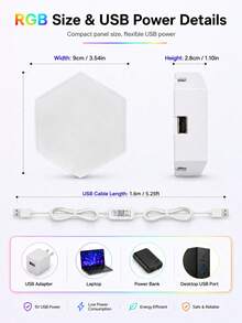 RGB六边形LED壁灯面板，智能DIY模块化壁灯，支持APP远程控制，音乐同步USB供电变色灯，适用于游戏室、卧室装饰 - RGB 六角形拼接裝飾燈 - 查看 12