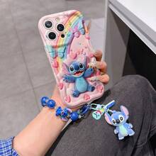 Disney Has Authorized, Phone Case - Chain Set, The Stitch Lilo & Stitch 3D Phone Case Plus A Silicone 3D Stitch Bracelet With Metallic Ring Removable Bracelet, Stitch And Angel Pattern, Compatible With Iphone17/16/15/14/13/12/11/XS/XR/X Plus Pro Max, A Stylish Cartoon Phone Case, The Perfect Gift Choice, Phone Protection, Durable Phone Cover, Great Gift For Friends And Family. - 白色 - 查看 6