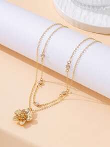 1 buah Kalung Liontin Bunga Emas Berkilau Modis untuk Liburan Musim Panas, Hadiah Elegan untuk Wanita - Yellow Gold - View 4