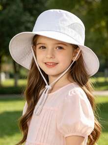2pcs Kids' Lightweight Quick-Dry Large Brim Mesh Bucket Hat With Drawstring, Suitable For Boys And Girls Outdoor Activities In Summer - 2PS - View 6