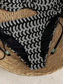 Swim Vcay Conjunto de traje de baño de 2 piezas para mujer, elegante y minimalista para vacaciones, con escote halter, parches y cuentas, color aleatorio, ropa de playa para damas - Multicolor - Ver 5