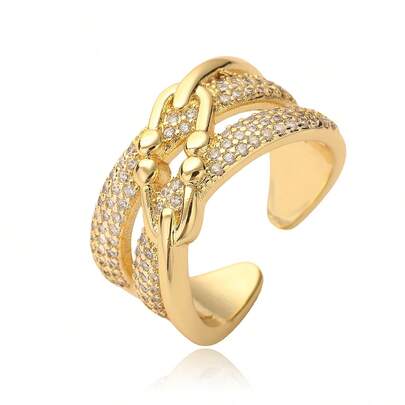 1 pieza Anillo de hebilla de herradura de acero inoxidable de moda, anillo de banda sólida de circonita minimalista de lujo, accesorio de joyería de diseño único para mujeres