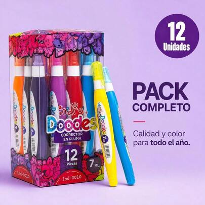 Indra Doodles 12 Fluidos de Corrección 7 ml IND-0010 Pack Completo Calidad y Color para Todo el Año