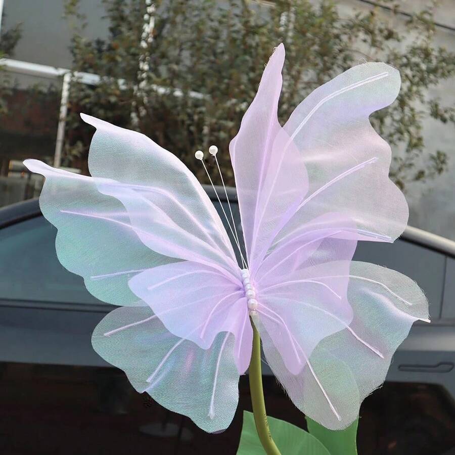 New Silk Iridescent Butterfly, 50cm 3D Butterfly Decor For Outdoor Wedding Photography, Showcase Display, Wedding Celebration - White - View 1