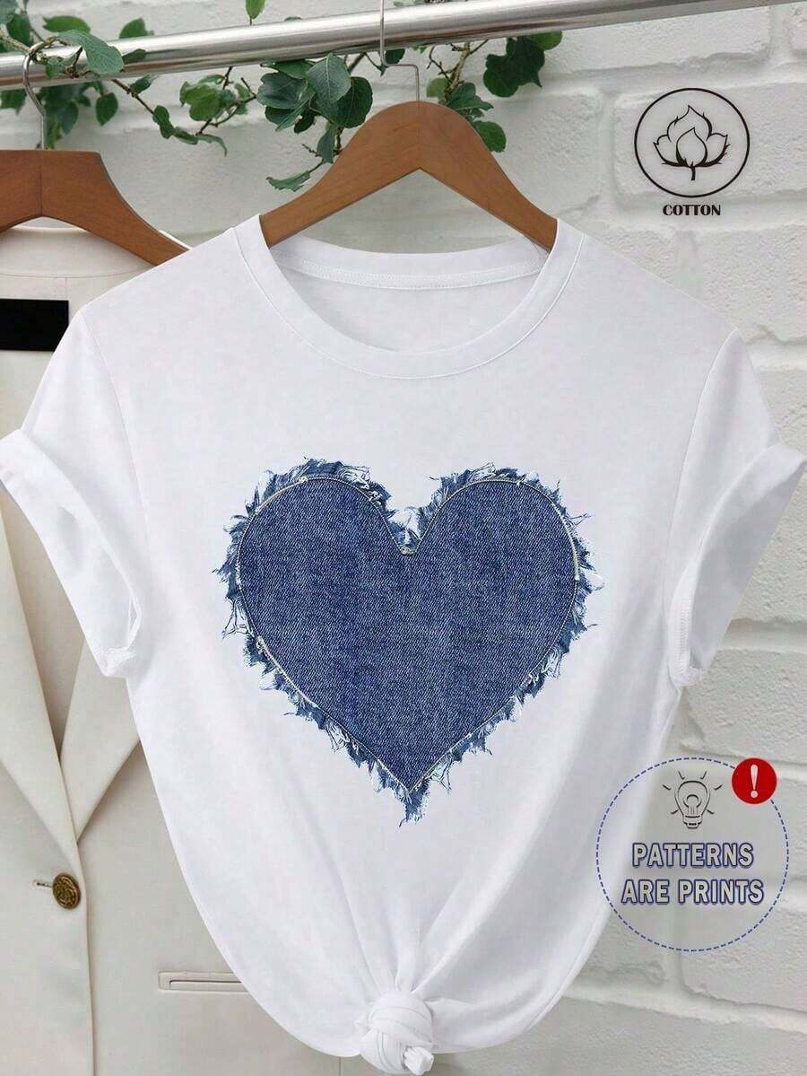 Camiseta casual versátil de mujer talla grande de cuello redondo y manga corta, de color liso - Blanco 2 - Ver 1