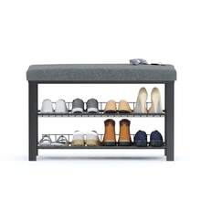 Schuhregal Mit Sitzbank Platzsparende Schuhbank Mit 2 Gitterablagen 81x50x32 Cm, Formschöner Schuhschrank Für Flur, Wohn- Und Schlafzimmer Mit Schutz Gegen Bodenkratzer (Schwarz) - 無菸煤 - 查看 4