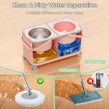 2026 Upgraded Gen 2 Spin Mop And Bucket Set With 4 Swivel Wheels Easy Rolling, Separates Clean Dirty Floor Mop With 6 Washable Mop Heads Wood, Tile, Vinyl, Baseboards - Pink - Xô lau nhà màu hồng + 6 miếng lau thay thế bổ sung - Xem 3
