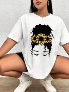 Gift1 pieza Camiseta de Mujer con Estampado de Flores 180g 100% Algodón SuaveSoft - Blanco - Ver 5