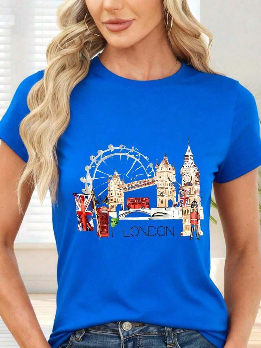 GiftCamiseta de con Estampado de Londres y Monumentos Iconicos para Viajes y OcioSoft - Azul - Ver 1