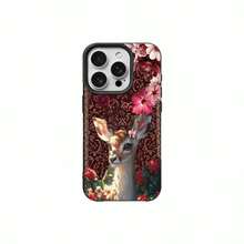 1pc TPU Material Vintage Red Dreamlike Deer Pattern Phone Case Compatible With Apple 17 Pro Max/17/16 Pro Max/15/13/12/11, S20 FE/A15/S24/A55, Note 11/Note 12/Note 13 Pro, Full Coverage Anti-Fall Soft Protective Cover - Black - View 5