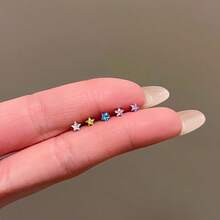 1 chiếc khuyên tai đinh tán hình ngôi sao mini 4mm không gây dị ứng, phù hợp cho cả nam và nữ, khuyên tai kẹp tai nhỏ nhắn tinh tế, khuyên tai xỏ lỗ tai Dopamine. - Ngôi sao - Xem 4
