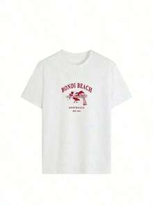 1 camiseta de mujer, camiseta de manga corta de verano para mujer, estilo casual y holgado, con estampado de la playa Bondi de Australia, para uso diario y urbano. Camisetas con estampados, camisetas vintage, 100% algodón (tallas S-3XL). Camiseta de manga corta con cuello redondo estampada, mangas cortas estampadas, verano, muy adecuada para uso diario. - Blanco 4 - Ver 3