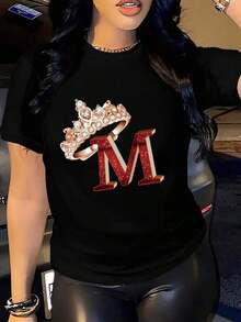 Soft 100% Cotton T-Shirt, Carnival, Women's Fashion, Letters, Prints, Directional Print, Round Neck T-Shirt For Spring And Autumn, Breathable Cotton T-Shirt, Goes With Everything, Coolcool - 黑色 - 查看 6