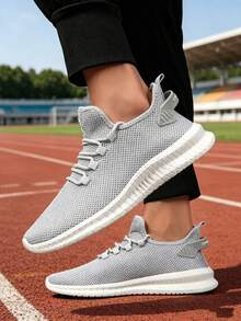 Giày thể thao đế bằng cổ tròn thoáng khí mới dành cho nam, giày sneaker nhẹ, thời trang. - Xám - Xem 6