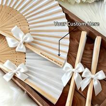 Juego de abanicos de mano personalizados con lazo blanco, abanico de papel plegable para recuerdos de boda, juego de regalo de boda nupcial - Multicolor - Ver 2