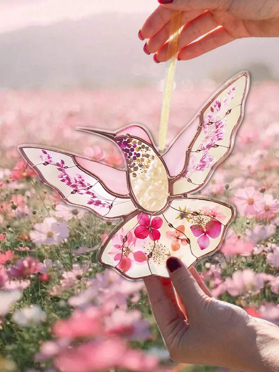 蜂鸟彩绘玻璃窗饰 母亲节礼物 Presed FlowerArt 定制彩绘玻璃蜂鸟阳光捕捉器 送给妈妈的礼物 - A - 查看 1
