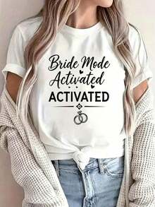 100% Cotton, Casual T-Shirt With Round Neck And 'Look At Me, I'm Getting Married' Print, For Bride-To-Be, Women's Clothing, Summer Clothes - 白色 - 查看 7