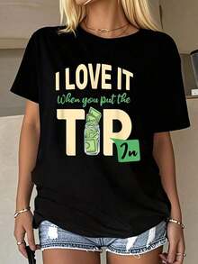 Camiseta Divertida de Camarero para Mujer y Unisex - Estampado "Te Quiero Tanto Que Dejé un Borrón" con Herramientas de Barman (Dinero, Lima, Hielo) - 100% Suave y Transpirable, Manga Corta, Ideal para Regalos de Camarero, Fiestas, Uso Casual - Lavable a Máquina, Ropa de Verano - Negro - Ver 1
