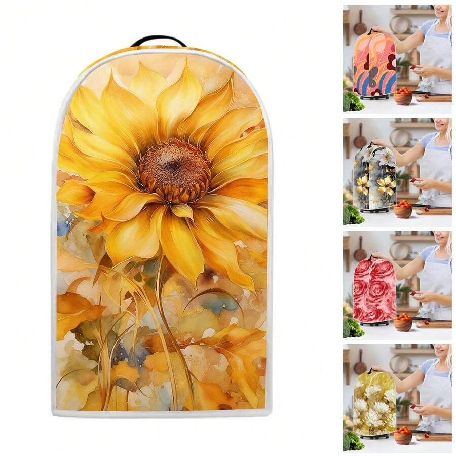 1 Cubierta antipolvo para procesador de alimentos y exprimidor doméstico, con patrón de flor de girasol, cubierta protectora para electrodomésticos pequeños, cubierta antipolvo universal para procesador de alimentos, lavable a máquina, adecuada para utensilios de cocina de mujeres - Cobertura completa - Ver 1