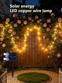 5m/10m Waterproof Solar Powered Copper Wire LED String Lights, Flexible Light Strip For Garden, Bedroom, Wedding, Party, Home Decor - Solar Copper Wire Lamp - View 4