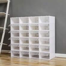 36/24/12/6pcs Foldable Moisture Proof And High Load-Bearing Shoe Storage Boxes, Stackable And Easy Assembly, Stackable Rectangle Sneaker Storage Display Cases For Closet Plastic Shoes Storage Box With Magnetic, Shoes Organizer For Men And Women - View 5