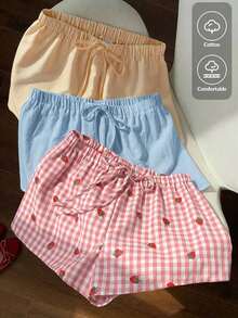 3 pantalones cortos sueltos y casuales con cintura de atar para mujer - Multicolor 11 - Ver 3
