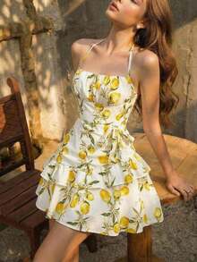 Vestido mini con cuello halter romántico y de moda para mujer - Multicolor 2 - Ver 9