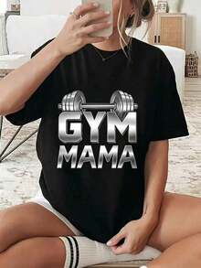 Camiseta 100% Algodón para Mamá Gimnasta, Entrenamiento, Fitness, Levantamiento de Pesas, Ropa de Verano para Mujer - Negro 5 - Ver 6