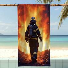 1pc Firefighter Beach Towel, Super Absorbent Oversized Beach Blanket, Suitable For Travel, Swimming Pool, Diving, Surfing, Yoga, Camping, Available In Multiple Sizes, Beach Accessories - Firefighters - View 5