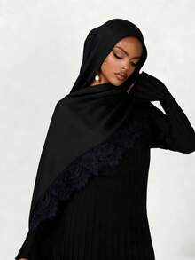 Khăn trùm đầu Hồi giáo Modal phối ren lãng mạn, kiểu dáng kín đáo, có ren dành cho áo Abaya. - Nhiều màu - Xem 4