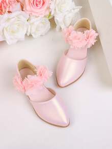 New Sweet Princess Shoes For Girls, Spring/Summer Fashion Pink Lace Flower Design Flat Shoes - Pink - View 2