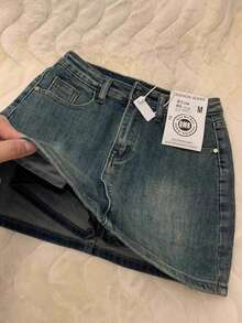 American Retro Denim Skirt For Women, Summer Commute Slim-Fit Hot Girl Versatile A-Line Bodycon Mini Skirt - 藍色 - 查看 2