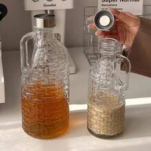耐热玻璃大容量水壶，编织纹理，带把手，冷水壶，家用茶壶，可盛果汁，不锈钢盖 - 彩色 - 查看 10