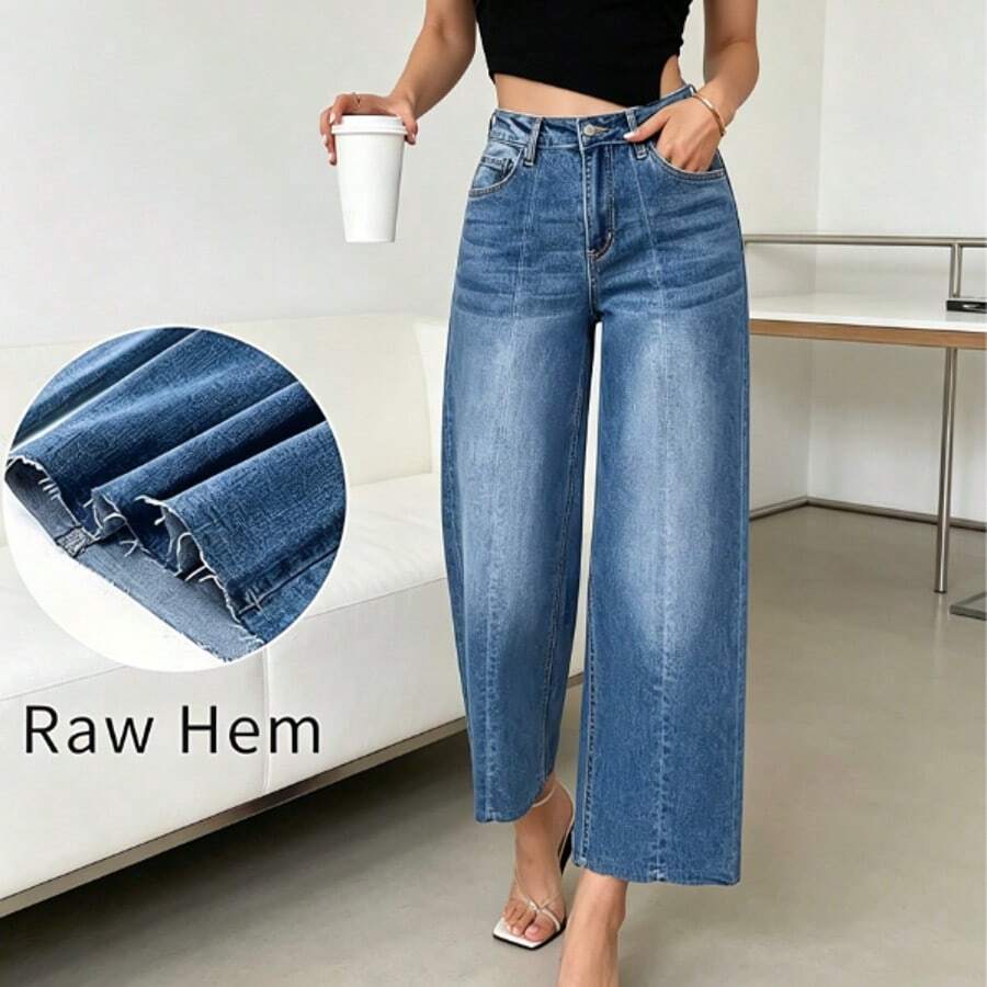 American Straight Leg Wide Leg Jeans Fashionable Casual Pants Loose Denim 2026 Spring/Summer Ankle Cut Pants - Màu xanh lam - Xem 1