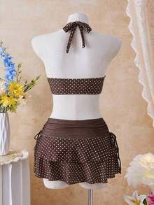26SS Top de Bikini Triangular Naranja con Cuello Halter y Falda a Juego, Conjunto de 3 Piezas, Traje de Baño de 3 Piezas para Playa/Resort, Traje de Baño de Lunares, Falda de Baño con Volantes, Top de Bikini Halter, Nueva Llegada de Trajes de Baño para Mujer 2026. Para la escuela, adecuado para vacaciones, citas, té de la tarde, estilo occidental, crucero, playa, isla, viajes por carretera, todas las estaciones, festival de música, vacaciones boho, vacaciones bohemias, otoño relajado, estilo boho occidental, tops elegantes para mujer. - Azul - Ver 7