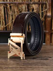 1pc Men's PU Leather Automatic Buckle Belt, Embossed Hollow Letter Buckle, Bamboo Joint Pattern Adjustable Business Casual Waist Belt, Multiple Colors Available, Fashionable , Suitable For Men's Jeans, Suits, Workplace Formal Wear And Daily Casual Wear. Light Luxury Style, High-End Feel, Best Gift For Father And Boyfriend. - Multicolor - View 9