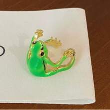1 pieza Anillo con diseño único de rana verde, anillo abierto ajustable con estilo europeo y americano, lindo y peculiar - Multicolor - Ver 5